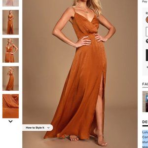 Rust Orange Satin Maxi Dress